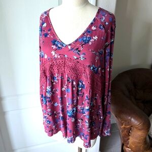 NWT Purple Floral Print Long Sleeve Blouse